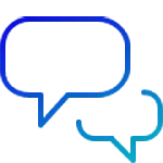 Two overlapping blue speech bubbles, one slightly larger, suggesting conversation or communication, ideal for a "Home" page about connection.