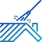 Blue gradient icon of a power washer cleaning a sloped roof. Cleaning the home's roof with pressure washer.