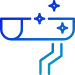 Clean, sparkling blue gutters and downspout, suggesting home maintenance and water drainage solutions.