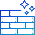 Stylized blue brick wall icon with sparkling accents, representing home improvement and cleanliness.