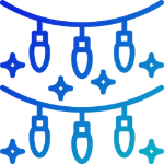 Festive blue Christmas lights twinkle against a black background, adding a touch of holiday cheer.