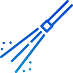 Blue line art of a pressure washing wand spraying water. Illustrates pressure washing services.